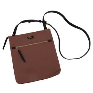 Kate Spade Dawn Flat Crossbody Handbag Purse Mauve Pink Nylon Black Leather Bag